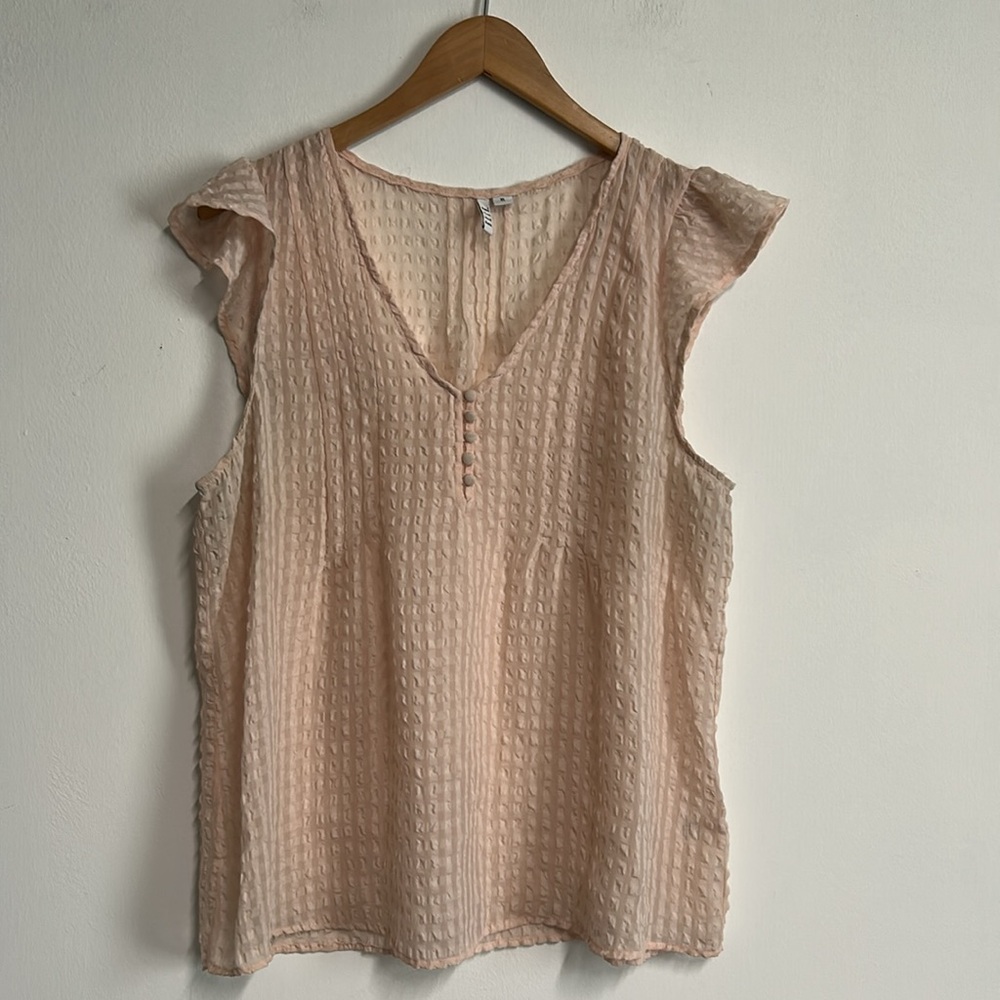 Sheer Women's XL Flutter Sleeve Top Shell Texture Pin Tuck Feminine Coquette‎